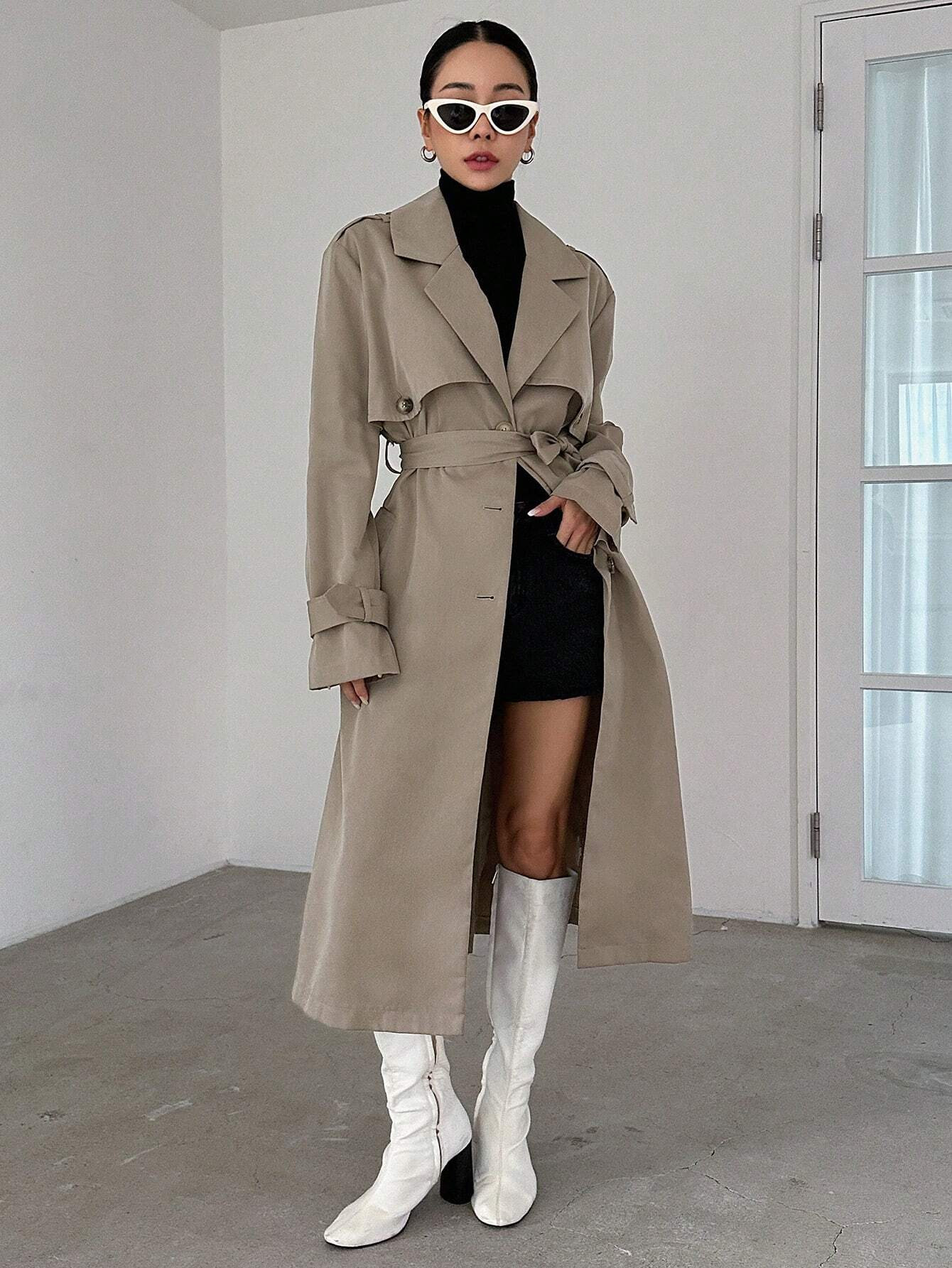 DAZY Solid Belted Trench Coat | SHEIN