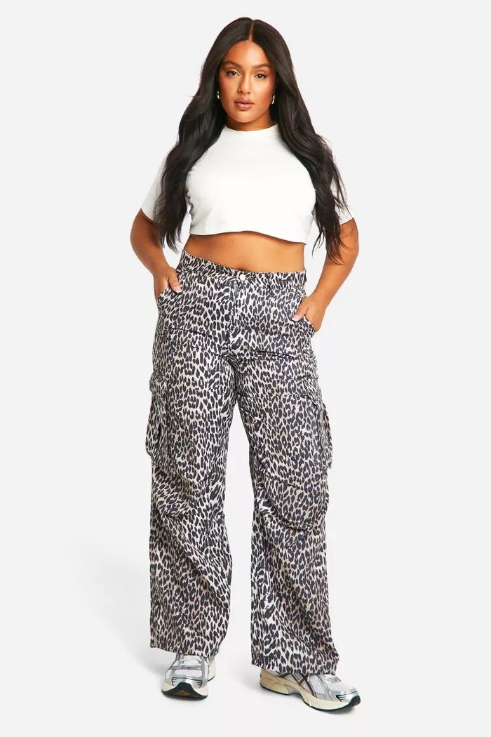 Plus Washed Leopard Cargo Pants | boohoo (US & Canada)