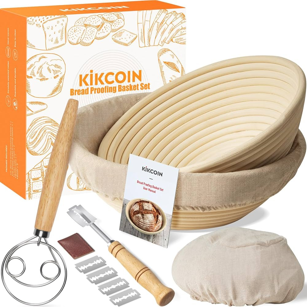 Bread Proofing Basket, Kikcoin Banneton Bread Proofing Basket Set of 2, 9 Inch & 10 Inch Round So... | Amazon (US)