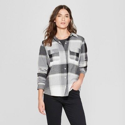 Women's Long Sleeve Flannel Shirt - Universal Thread™ Black | Target