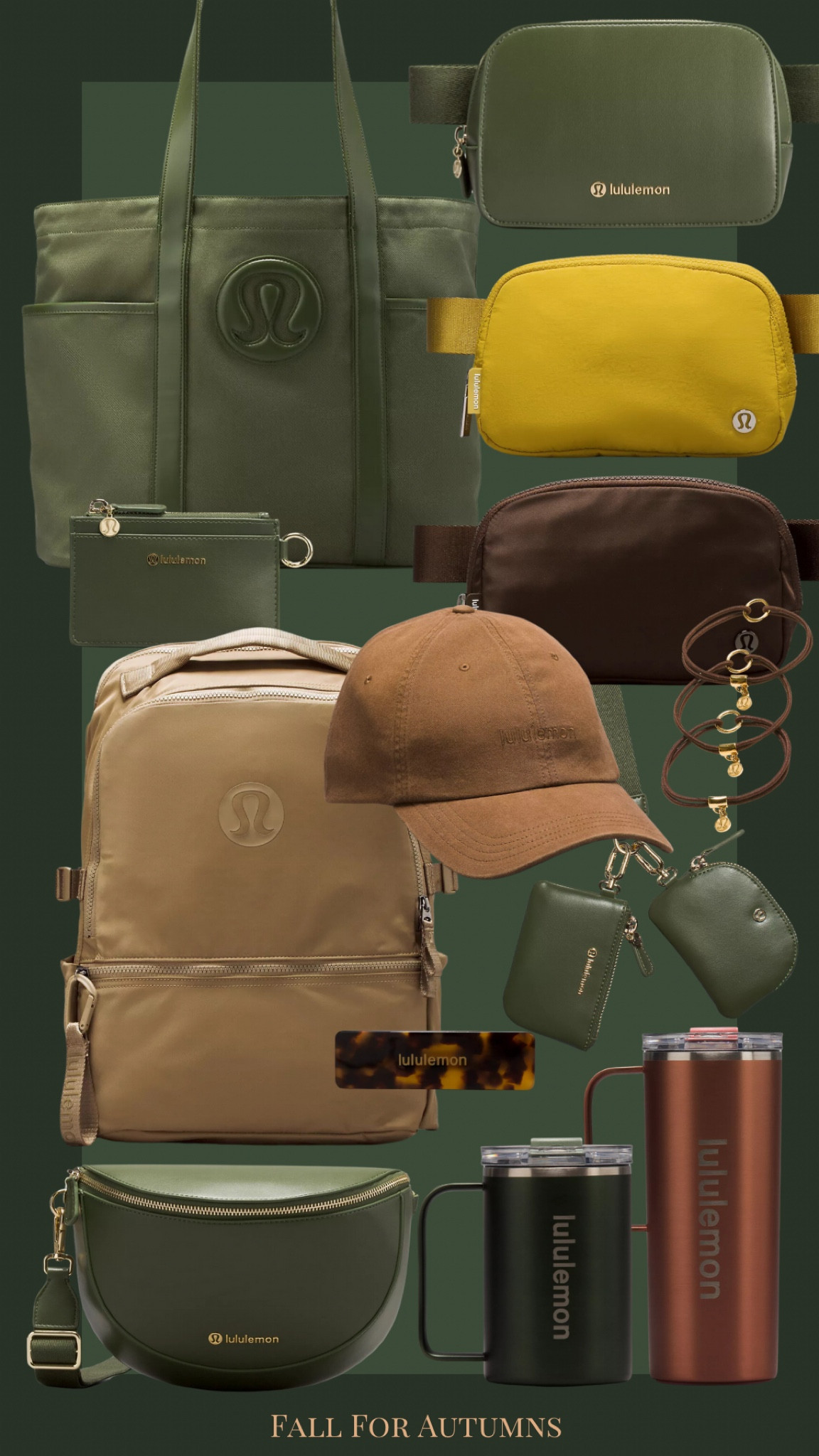 Lululemon gifts for autumns, house of colour autumn, true autumn, soft autumn, dark autumn, warm autumn, fall, gifts for her, gifts for teams, tote bag, cross body, belt bag, water bottle, baseball cap, backpack, wallet, hairbands. Tortoise, olive green, chartreuse, moss green, tan, color analysis, holidays, activewear, college, mug, coffee, gifts, dark brown, rust, chestnut, espresso, java

#LTKFindsUnder50 #LTKFindsUnder100 #LTKGiftGuide