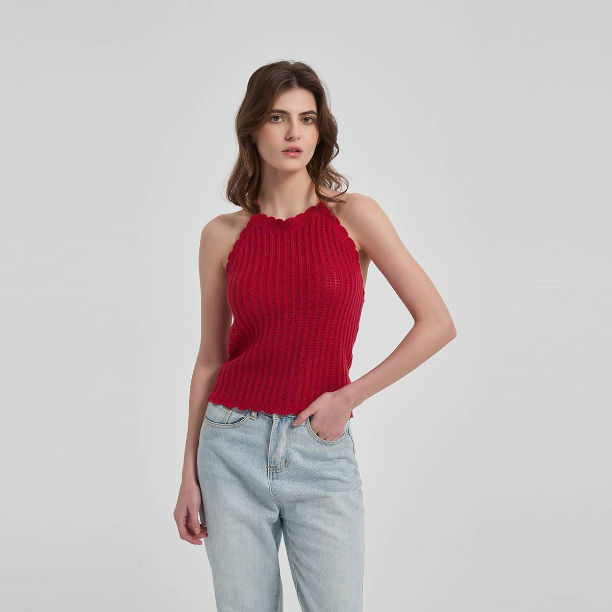 Women's Scalloped Halter Top - Wild Fable™ Red M | Target