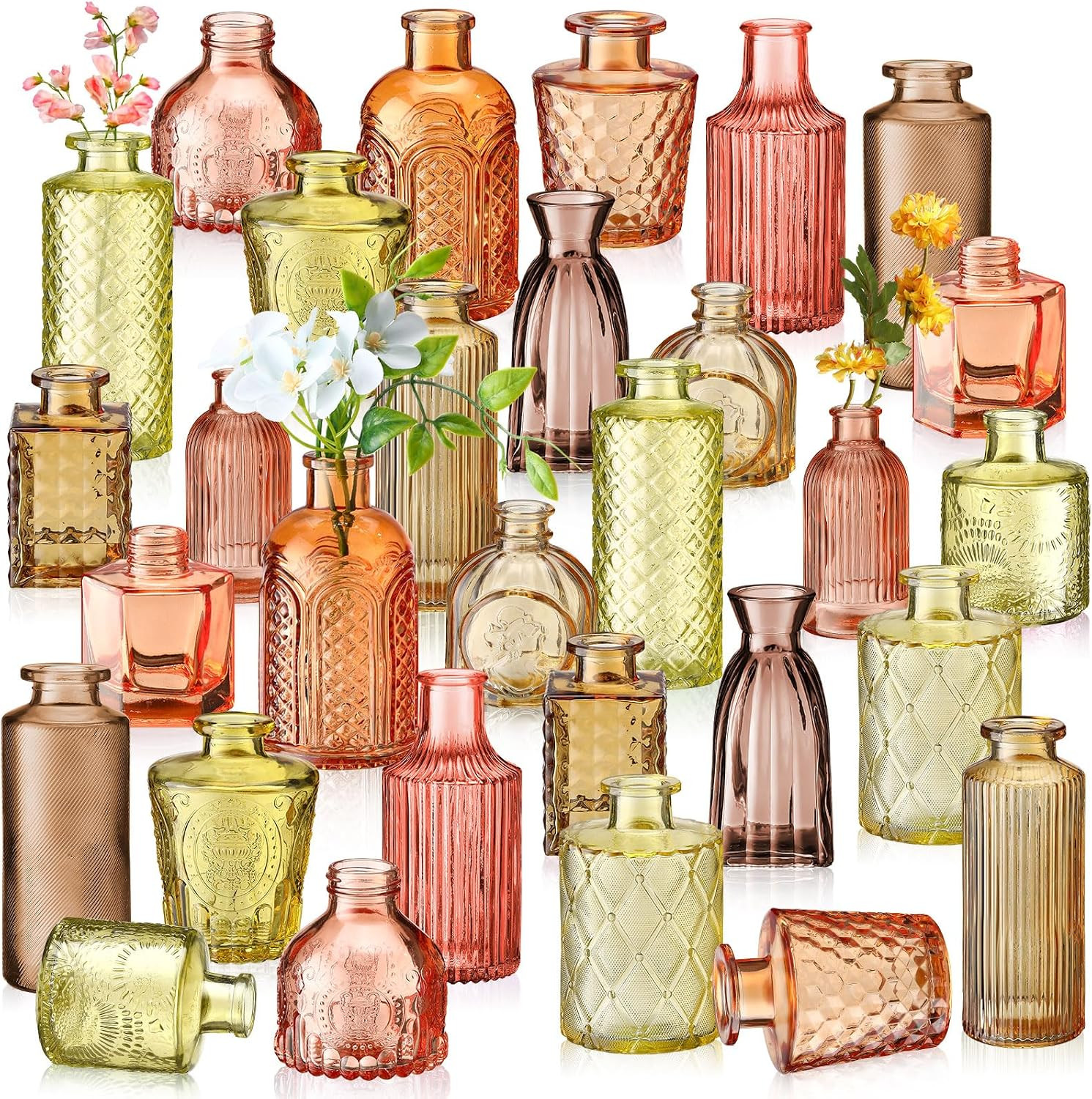 Yaomiao 30 Pcs Glass Bud Vases Centerpieces, Orange Yellow Series | Amazon (US)