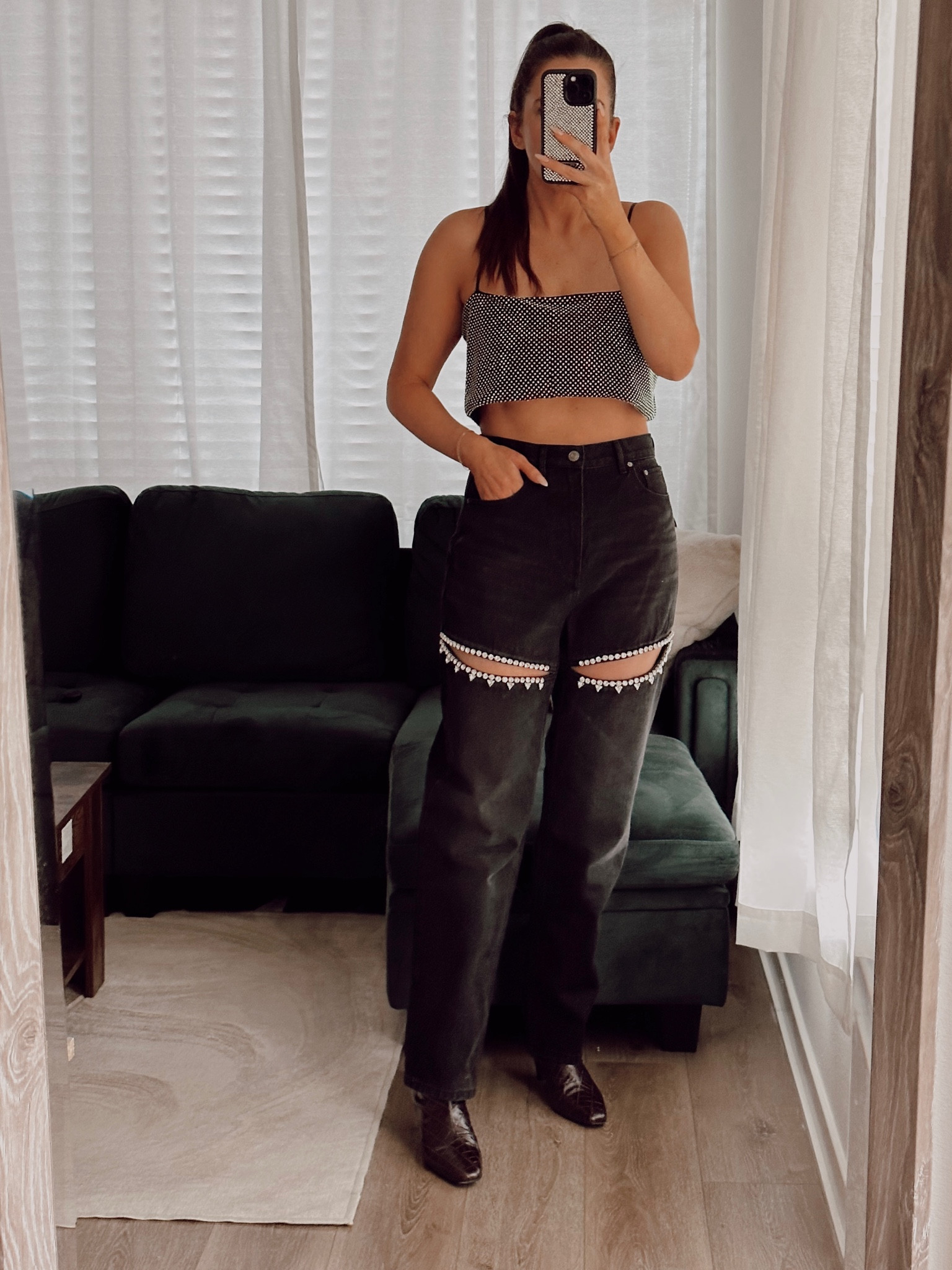 Area crystal slit jeans, sla the label top, revolve boots 

#LTKparties #LTKstyletip