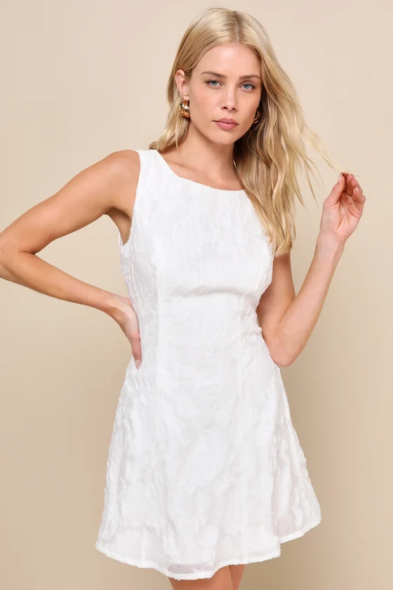 Exquisite Moments White Floral Jacquard Sleeveless Mini Dress | Lulus