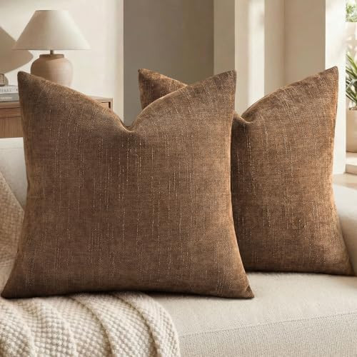 decorUhome Chenille Decorative Throw Pillow Covers 20x20 Set of 2, Bronze | Textured Solid Design... | Amazon (US)