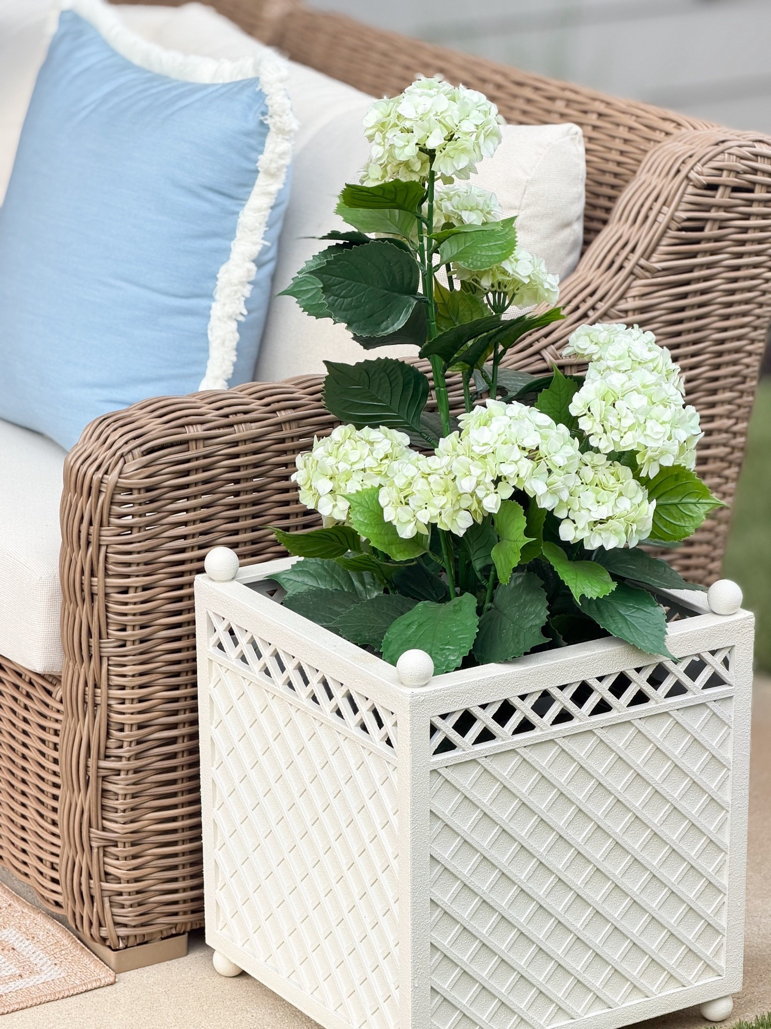 I’ve had these faux hydrangeas for 2 seasons! 
 
Fake hydrangeas, outdoor flowers, planter ideas, Grandmillennial decor, Grandmillennial home, patio decor

#LTKHome