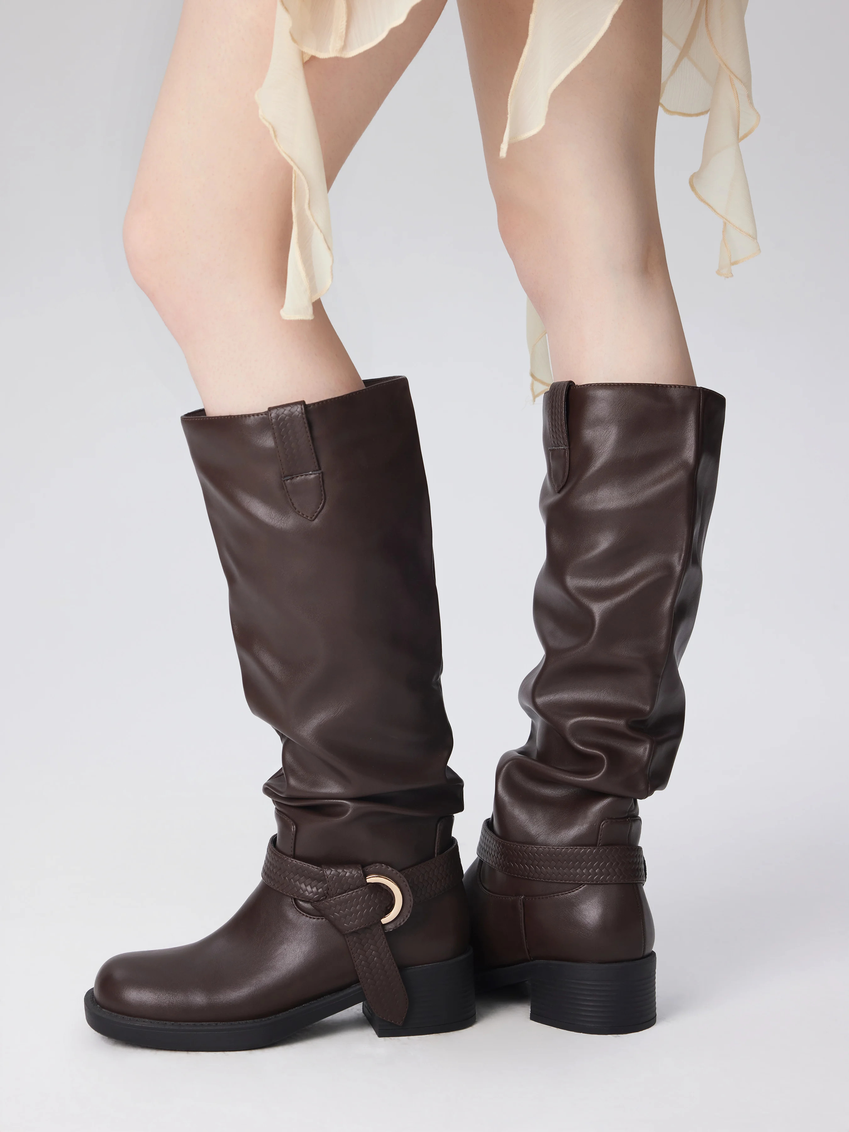 BUCKLE CHUNKY HEELED KNEE HIGH BOOTS For Daily Casual Date Music Festival/Live House Outdoor | Cider