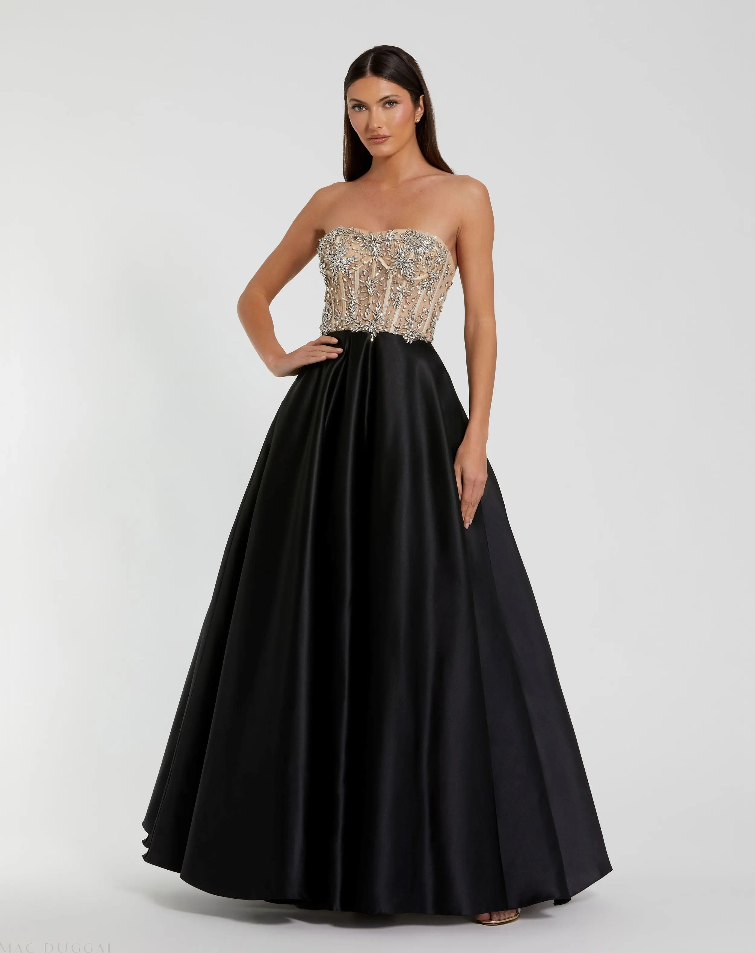 Black Strapless Embellished Bustier Ball Gown - Mac Duggal | Mac Duggal