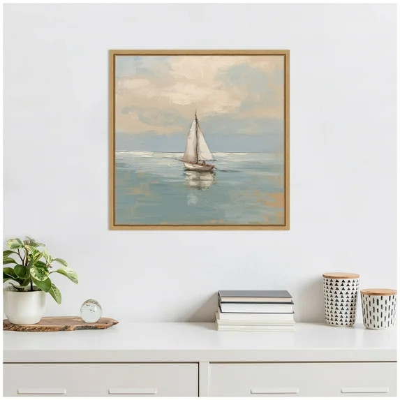 Kate and Laurel Calm Pastel Sailboat Landscape Framed Canvas Wall Art by The Creative Bunch Studi... | Walmart (US)