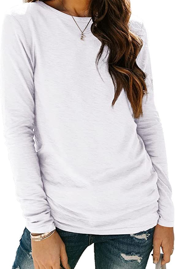 AUTOMET White Long Sleeve Shirts for Women T Shirt 2021 Fashion Cotton Tshirt Tunic Basic Tops La... | Amazon (US)