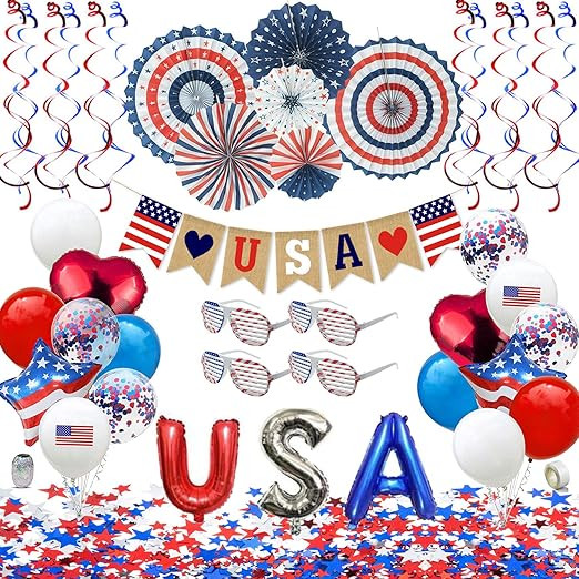 Patriotic Decorations - American Flag Party Supplies, 45 pcs Patriotic Party Supplies Including P... | Amazon (US)