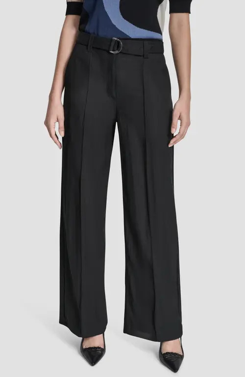 DKNY Belted Wide Leg Pants in Black at Nordstrom, Size 14 | Nordstrom