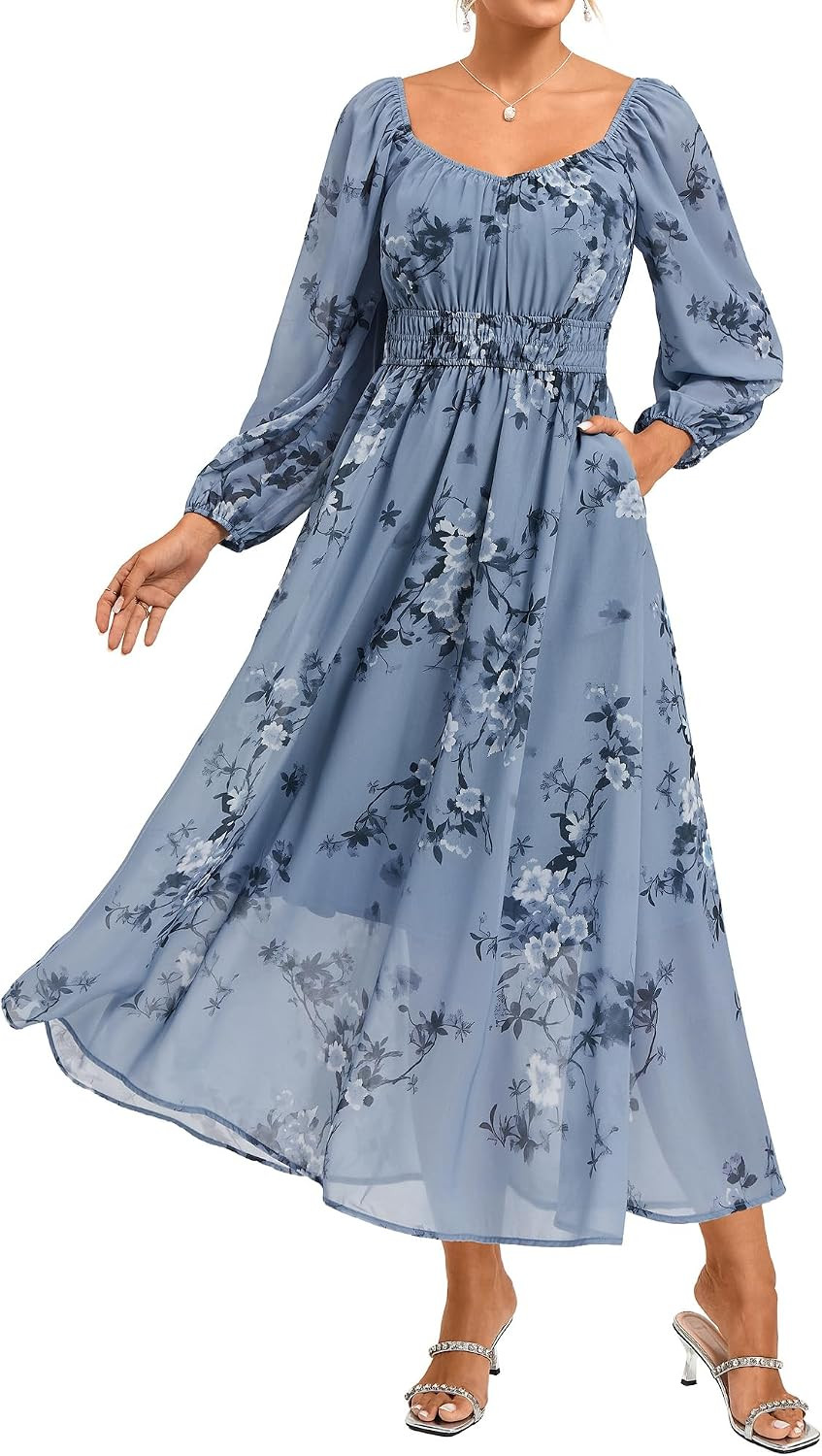 GRACE KARIN Women's Fall Long Sleeve Floral Wedding Guest Maxi Dress | Amazon (US)