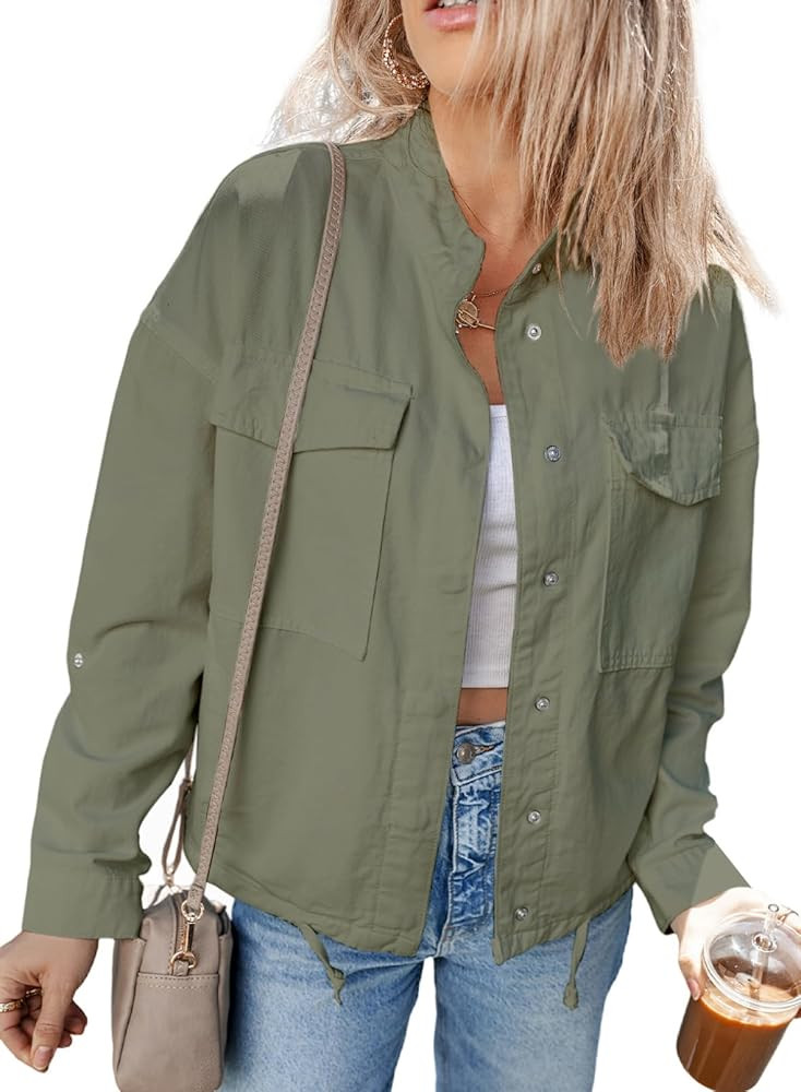 Dokotoo Jean Jacket for Women Cropped Jacket 2024 Fashion Casual Denim Jacket Long Sleeve Button ... | Amazon (US)