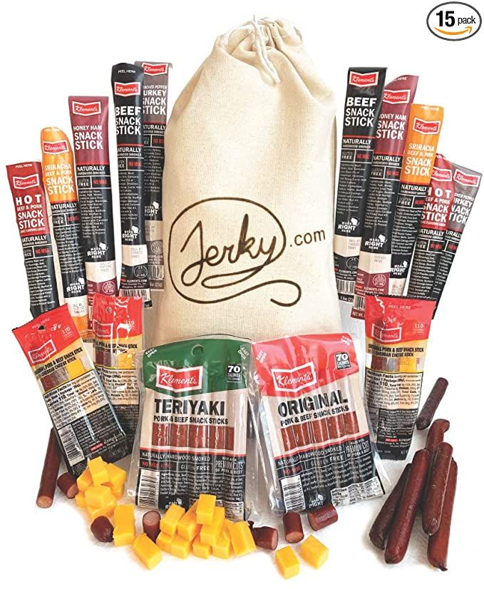 Jerky Gift Basket for Men & Women - 26pc Jerky Variety Pack of Beef, Pork, Turkey & Ham Snack Sti... | Amazon (US)