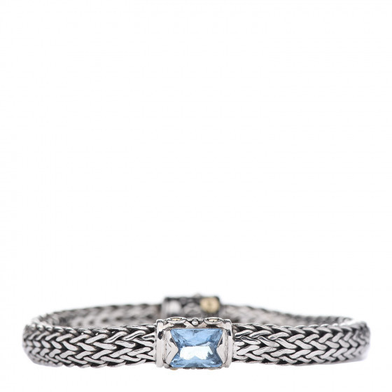 JOHN HARDY Sterling Silver 18K Yellow Gold Blue Topaz 6.5mm Classic Chain Bracelet | Fashionphile