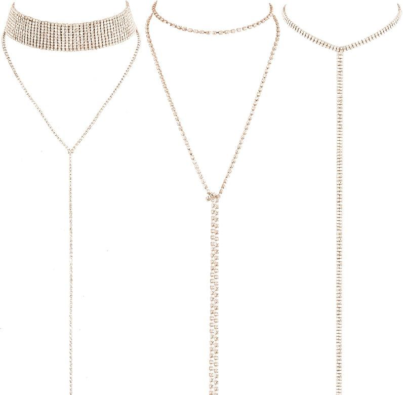 3 Pieces Layered Necklace Layered Choker Necklace Double Rhinestones Crystal Fashion Multilayered... | Amazon (US)