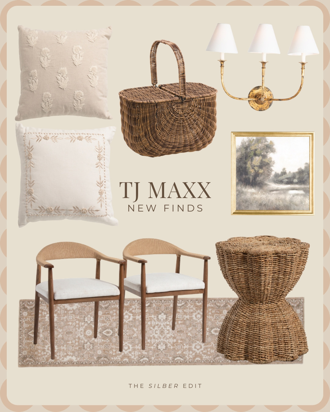 New arrivals at TJ Maxx - neutral finds with designer style

dining chairs, pillows, wall art, wall sconce, picnic basket, rattan accent table, Stefana Silber 

 #LTKSeasonal #LTKHome #LTKFindsUnder50