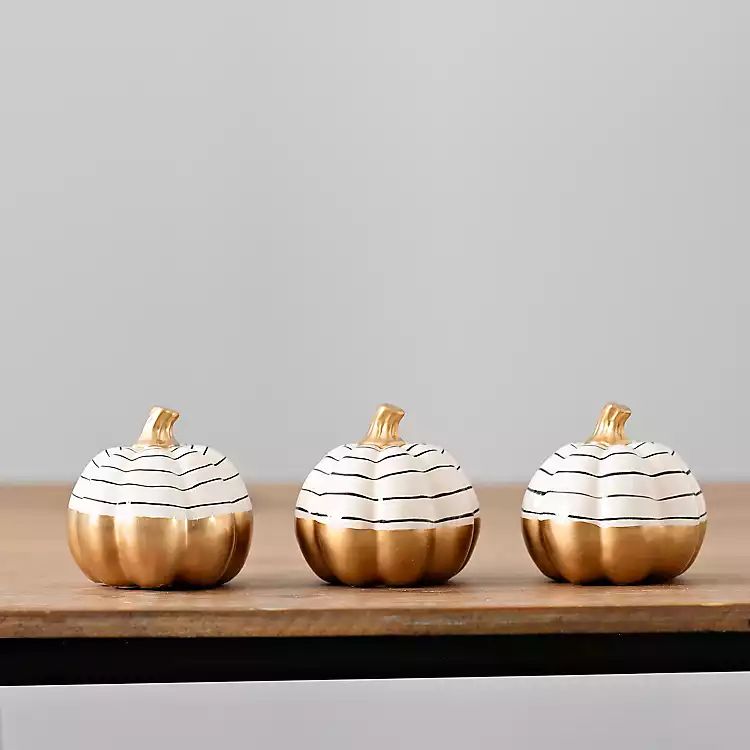 New!Gold and White Spiral Pumpkins, Set of 3 | Kirkland's Home