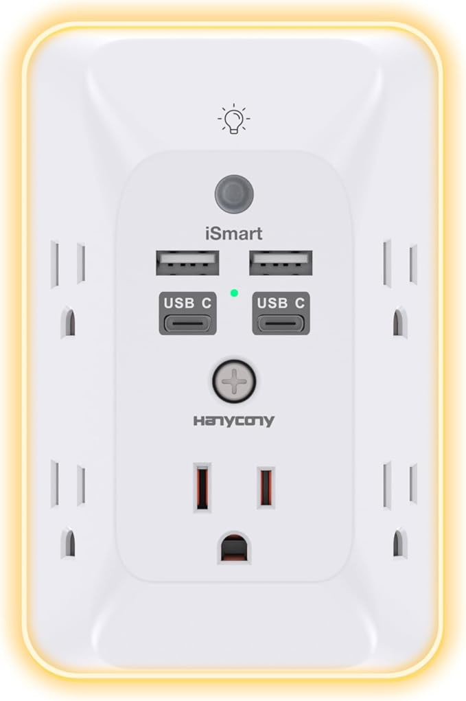 Multi Plug Outlet, HANYCONY Outlet Extender with 4 USB Ports (2 USB C) and Night Light, 1050J Sur... | Amazon (US)