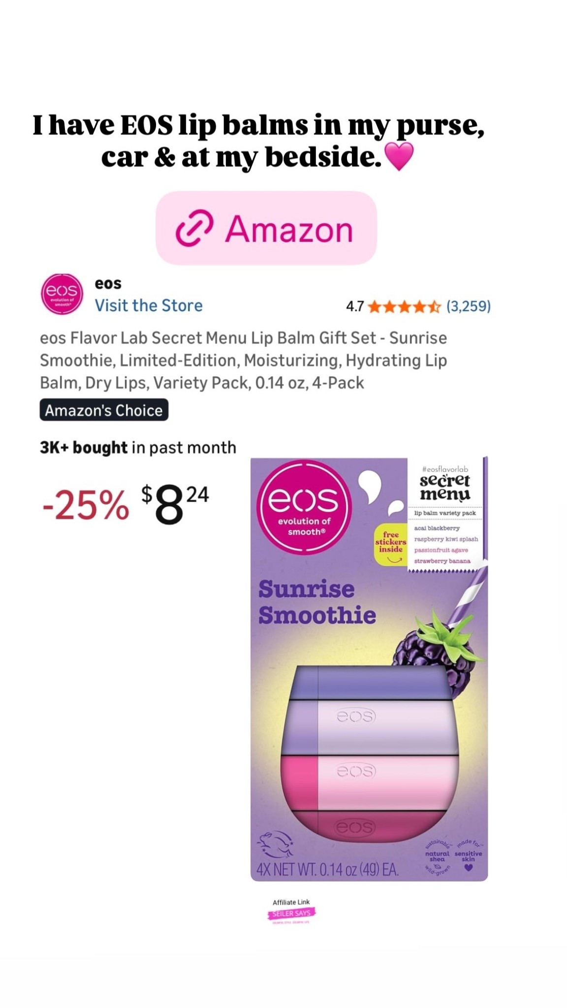 I have EOS lip balms in my purse, car & at my bedside.🩷 All from Amazon.

#LTKBeauty #LTKSaleAlert #LTKPetite