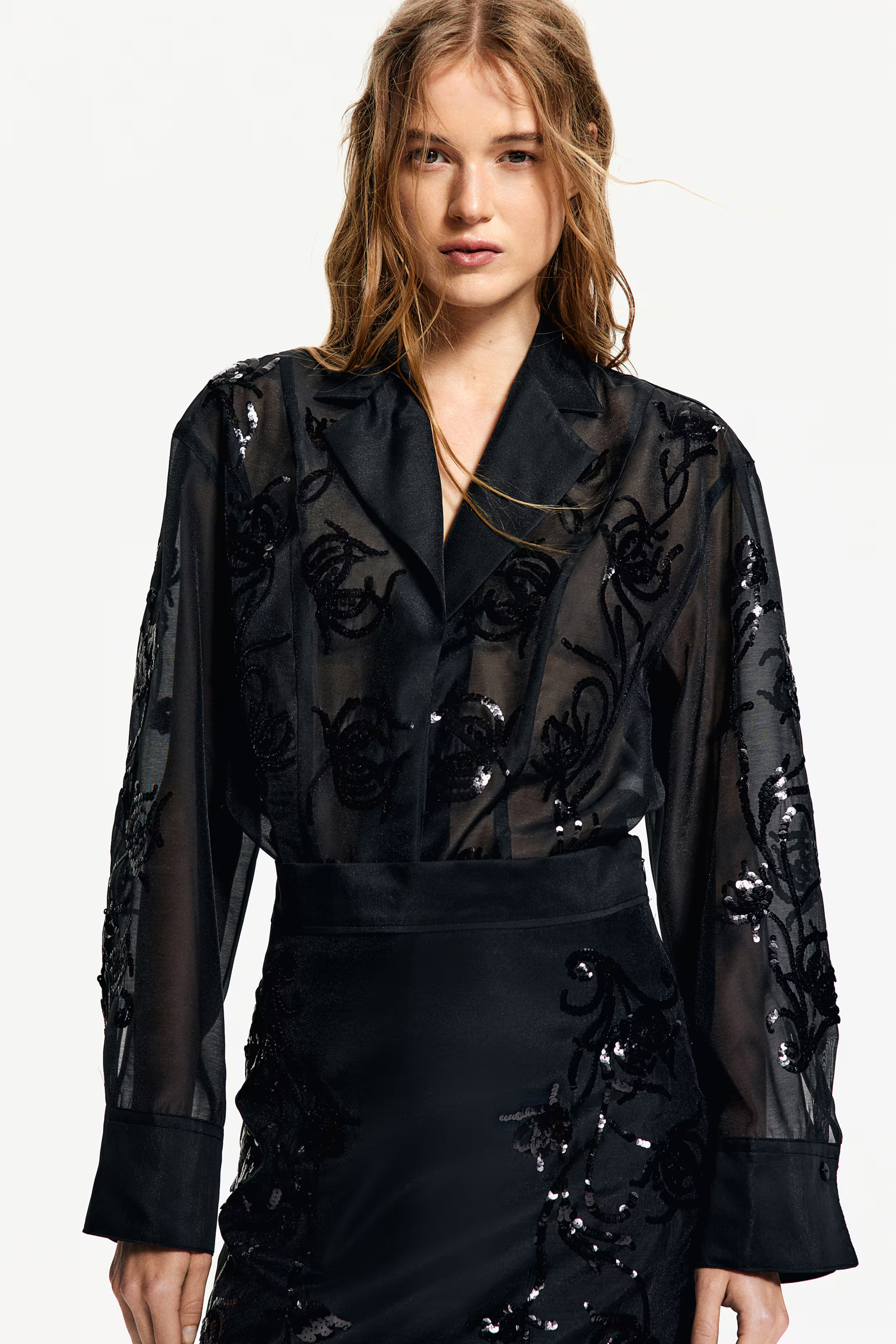 Organza overhemdblouse met pailletten | H&M (DE, AT, CH, NL, FI)