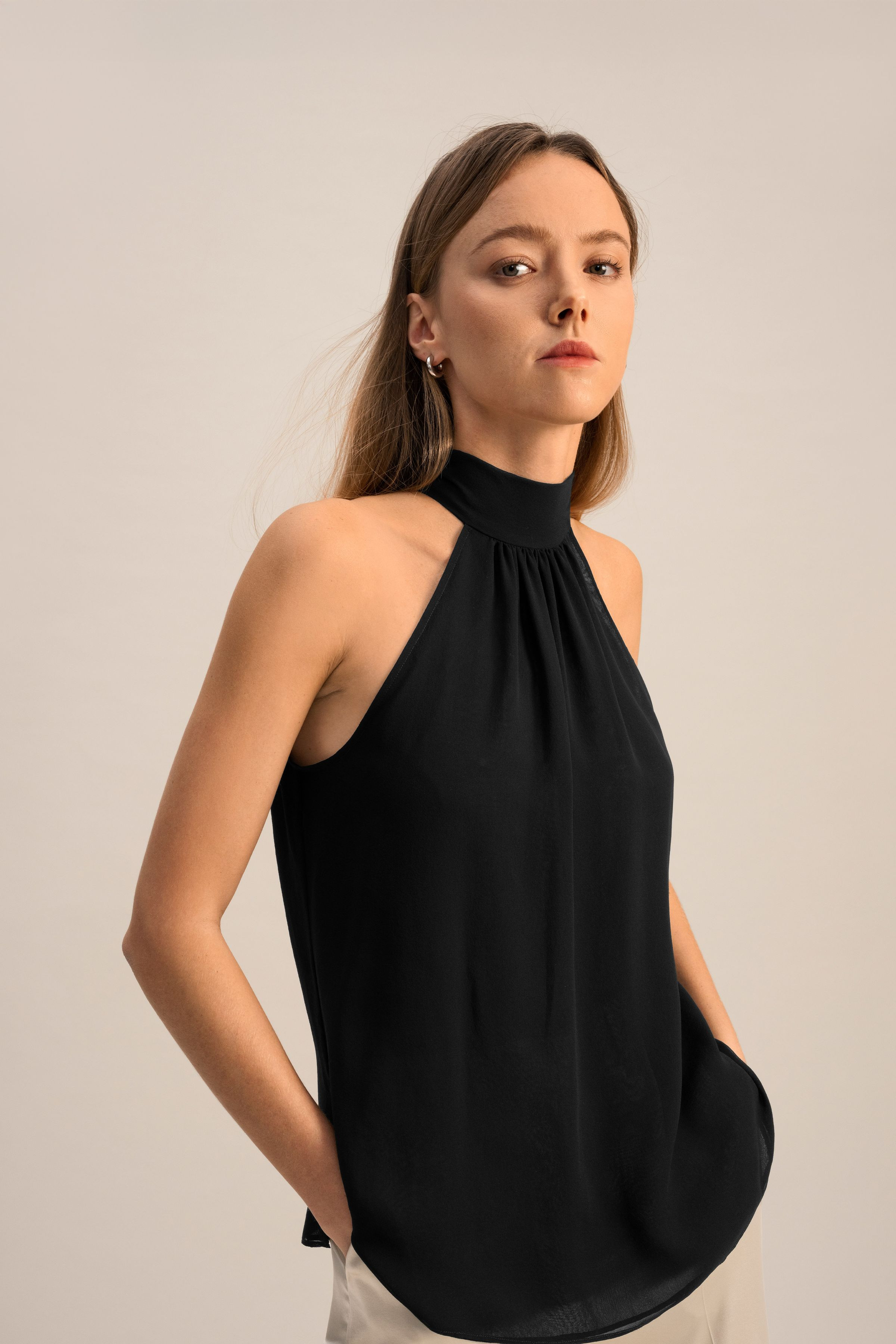 Silk Georgette Halter Neck Top | LilySilk