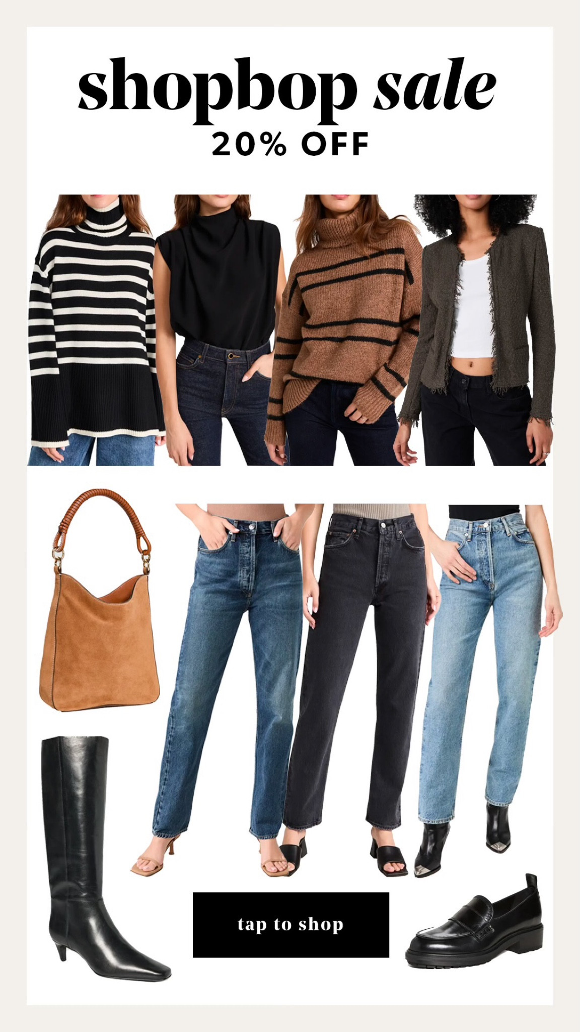 20% off select items at Shopbop with code FALL20! #shopbopsale #fallsale #salealert #agolde #staud #fallsweaters #falljacket #tallboots #loafers #suede #denim #fashionjackson

#LTKfindsunder100 #LTKsalealert #LTKstyletip