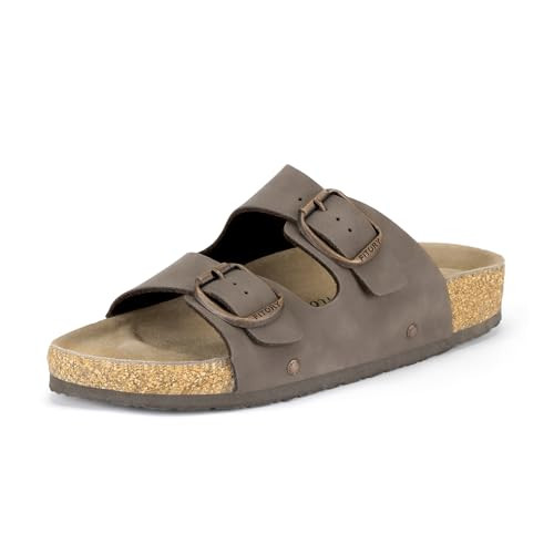 FITORY Womens Flat Sandals with Suede Insole, Open Toe Adjustable Slides for Summer Brown Size 7 | Amazon (US)