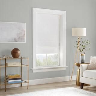 Drew White Textured Solid Polyester 35 in. W x 64 in. L 100% Blackout Single Cordless Roman Shade | The Home Depot