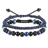 Black Beaded Bracelets for Men Boys: 6mm Obsidian Onyx Lava Beads Mens Bracelet Set Mens Jewelry ... | Amazon (US)