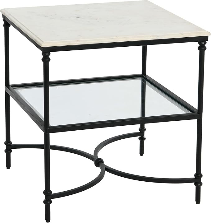 Creative Co-Op Libertine Genuine Marble and Metal End Table with Glass Storage Shelf, Black Finis... | Amazon (US)