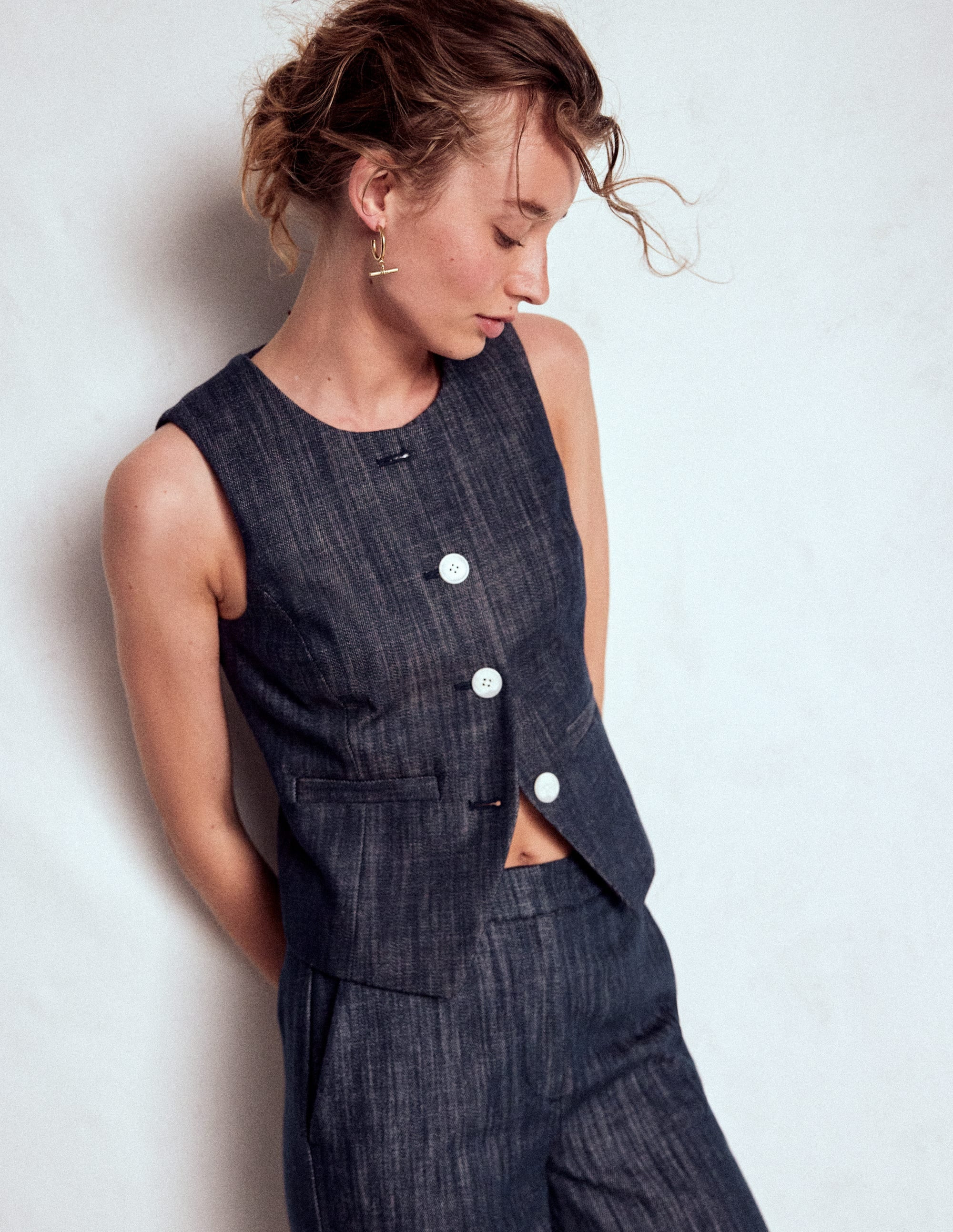 Tailored Twill Waistcoat-Navy, Indigo | Boden (US)
