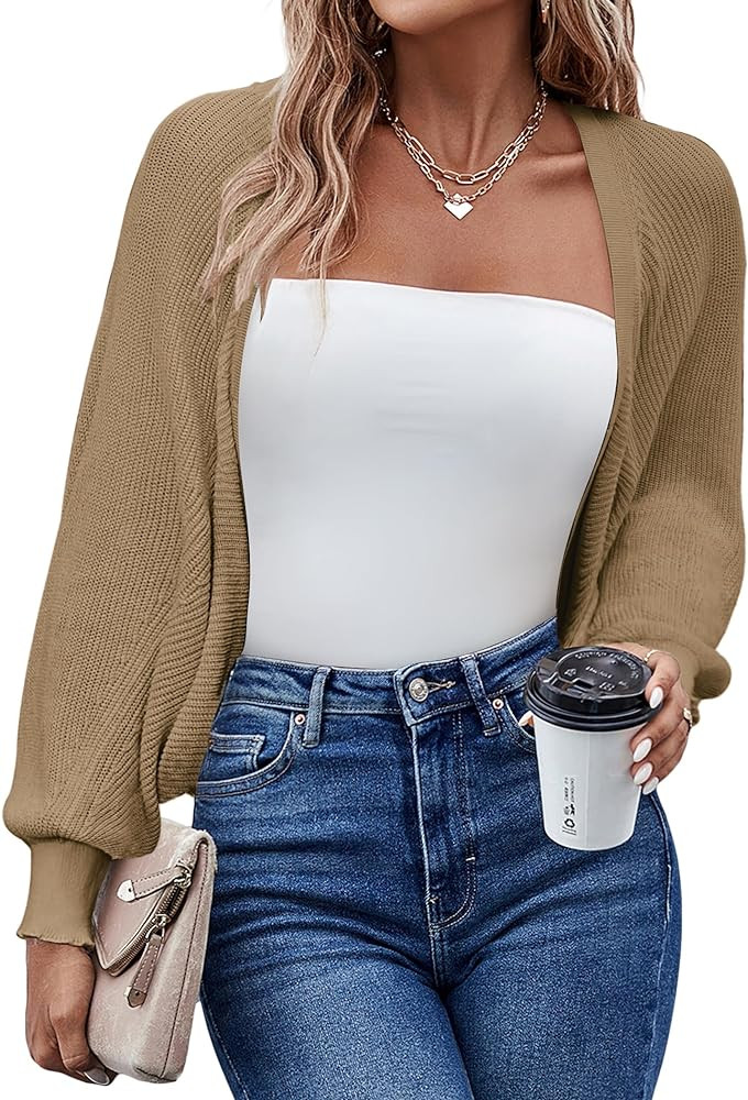 HOTOUCH Women's Cardigan Shrugs Long Batwing Sleeve Knitted Cropped Bolero Open Front Casual Eleg... | Amazon (US)