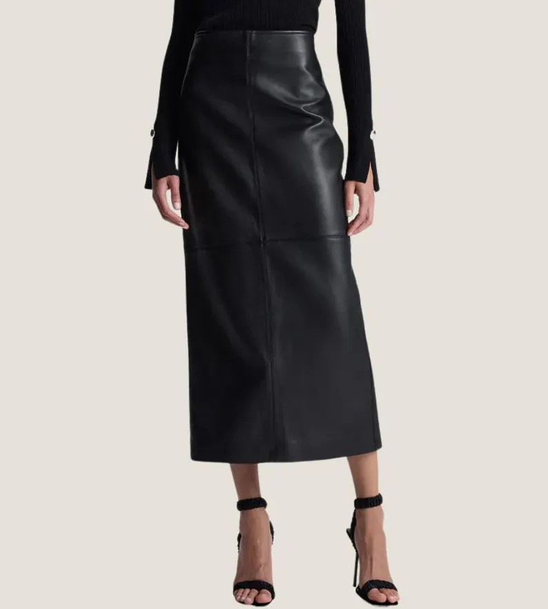 Handmade Black Lambskin Leather Midi Skirt - High Waisted A-line - Etsy | Etsy (US)