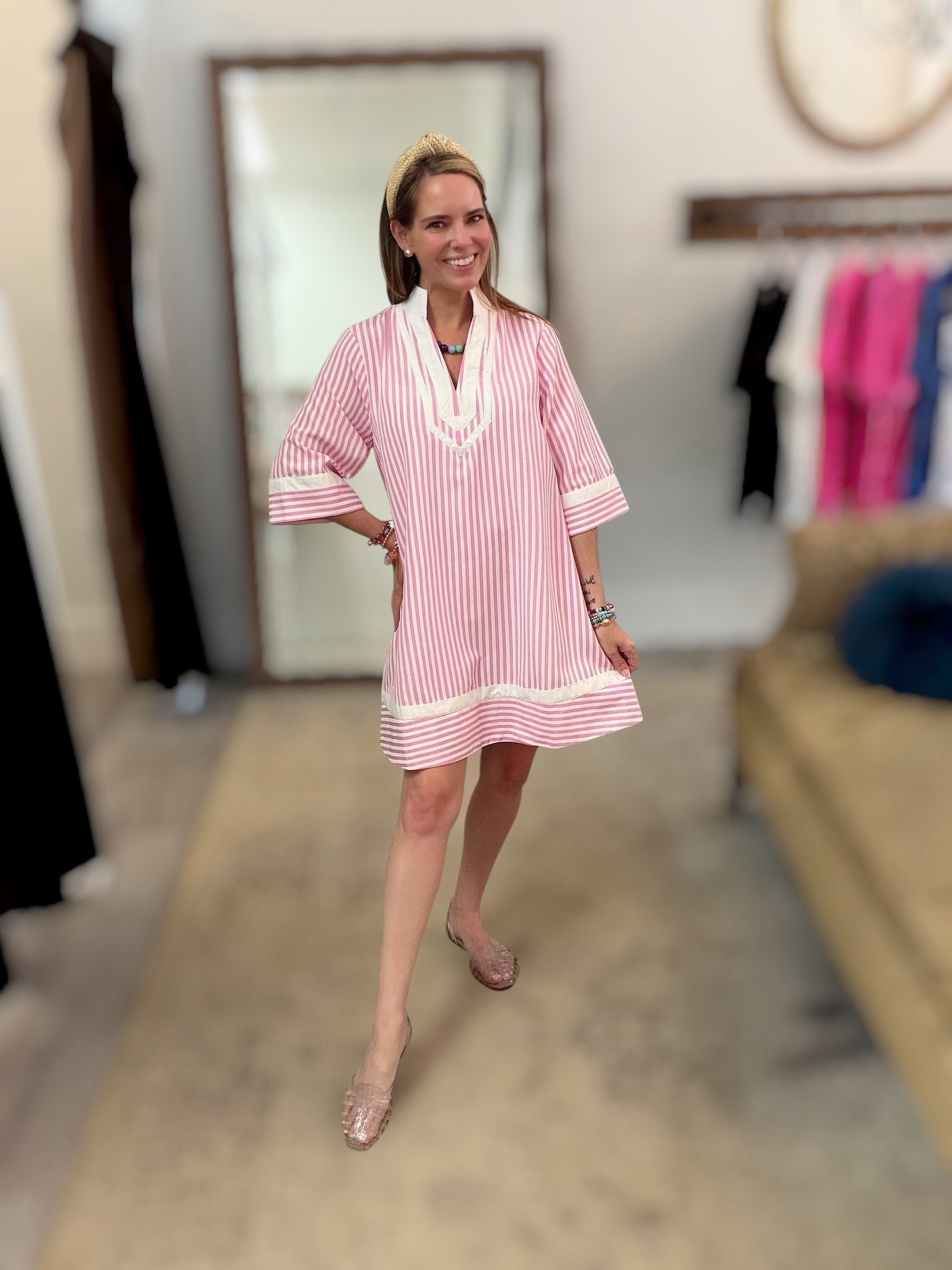 Pink Striped Tunic Dress + Summer Accessories 💗✨

Easy summer style in this pink striped tunic dress paired with woven huarache flats, a raffia knotted headband, and colorful beaded jewelry 🌸✨ Such a cute and effortless look for brunch, beach dinners, vacation days, or running around town in comfort and style 💕 Wearing size XS in this dress and linked all the accessories to complete the look! 🩷☀️

pink striped dress, tunic dress outfit, summer dress style, raffia headband, woven flats, colorful jewelry, preppy summer outfit, casual chic style, beach vacation outfit, pink summer dress 💗✨

#LTKOver40 #LTKootd #LTKWorkwear
