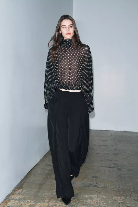 ZW COLLECTION POLKA DOT BLOUSE WITH TIES | Zara UK