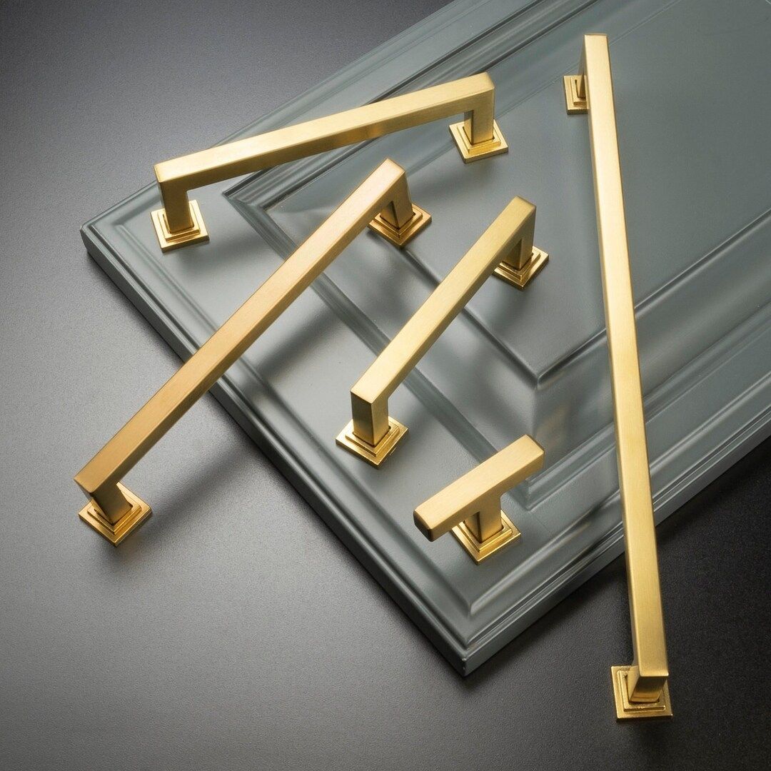 Modket Brushed Satin Brass Gold Modern Kitchen Cabinet Handles Pulls Knobs Hardware Bathroom Draw... | Etsy (US)