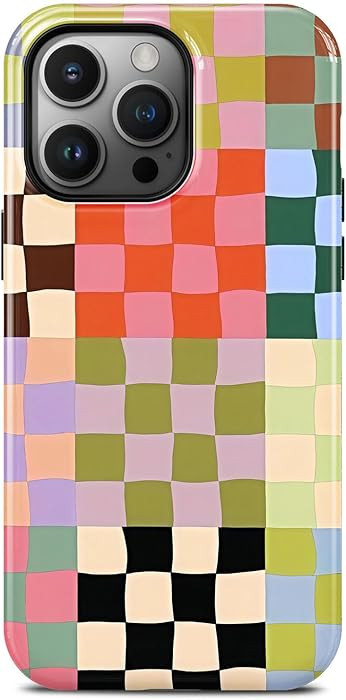 Colorful Checkered Phone Case for iPhone 14 Pro, Compatible with Magsafe, Trendy Cute Gingham Aes... | Amazon (US)
