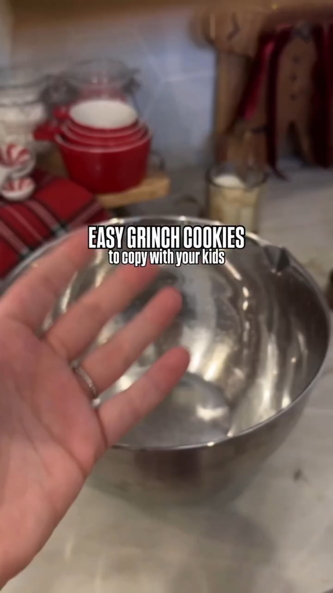 The kind of Christmas magic they’ll remember forever 🥹 here’s how I made these cute grinch cookies from a simple box cake mix! 

GRINCH COOKIES:
-one box vanilla cake mix 
-2 eggs 
-1/3 cup avocado oil or oil of choice 
-1/2 tsp baking powder 

Mix everything together and use green food coloring to get the color you want. Let the dough chill in the fridge for hour (it will be very sticky if you don’t). Scoop them out and roll in powdered sugar. Top with a candy heart sprinkle and bake in a 350 degree oven for 10-12 minutes. Super easy and my kids loved them!! 

Love our family movie nights. We had candy salad, of course our grinch cookies, matching family pajamas, and a special drink made for such a fun setup for movie night. One of my favorite Christmas traditions! 🎄

#christmasmovienight #christmasmovie #kidsactivities #familyactivities #movienight #momofthree #toddlermoms
Christmas movie night setup for my family of five, Christmas movie night for my kids, grinch movie night, family grinch night, movie night 2025, crinkle cookies, Christmas cookies