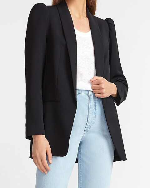 Long Puff Sleeve Boyfriend Blazer | Express