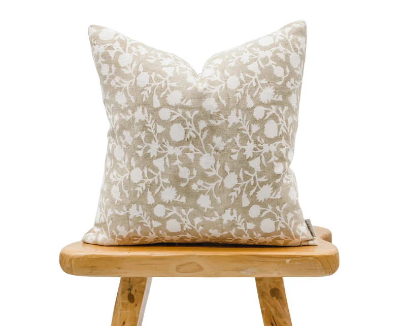 Designer Floral Tan Beige on off White Linen Pillow Cover, Tan Pillow Cover, Boho Pillow, Neutral... | Etsy (US)