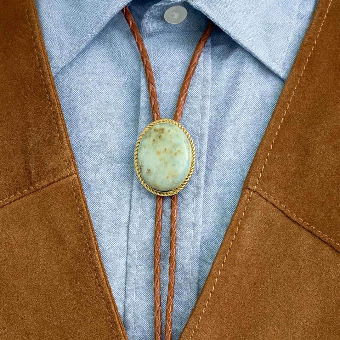 Southwestern Bolo Tie: Turquoise Stone Oval, Leather Cord Cowboy Necktie - Etsy | Etsy (US)