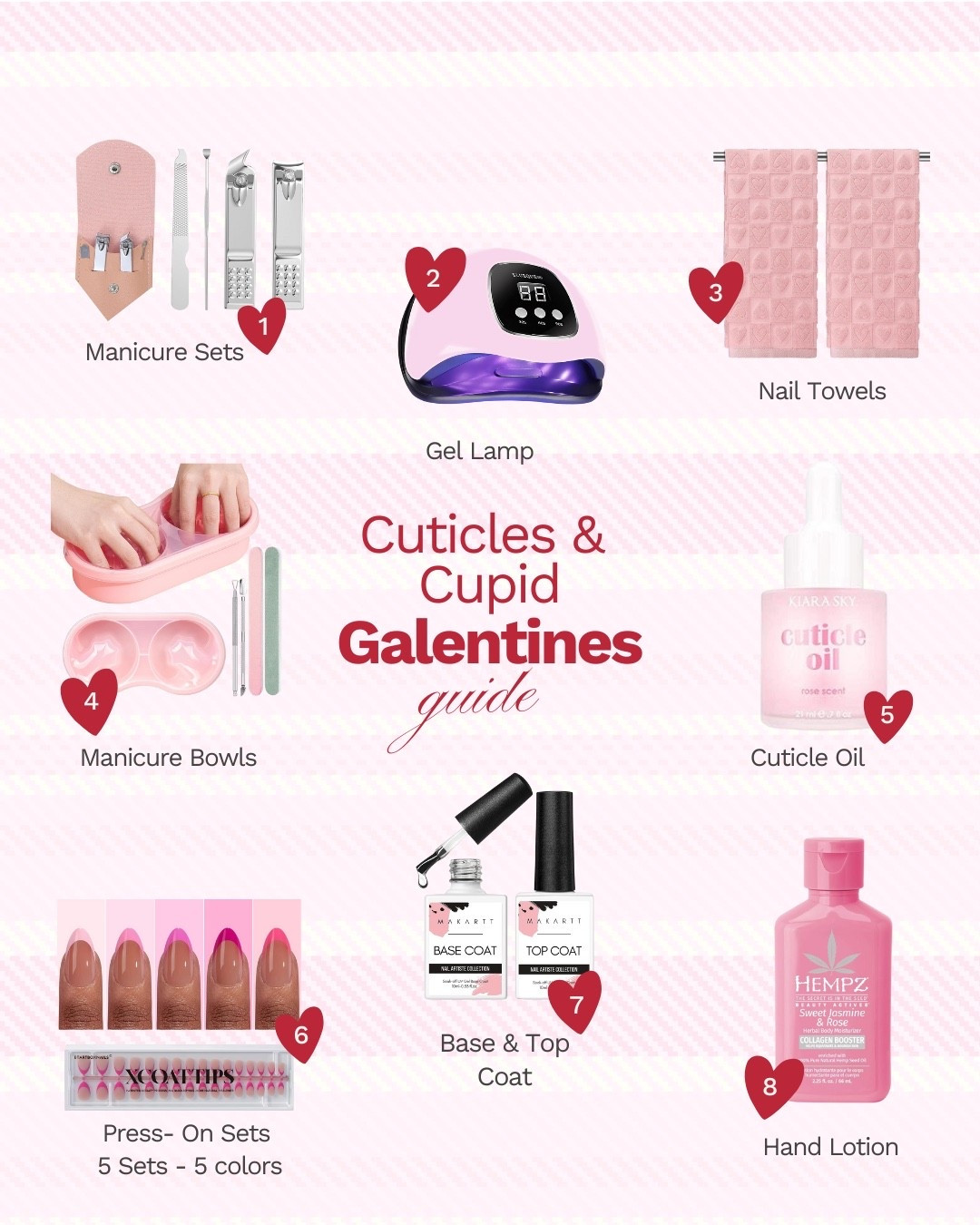 If I was hosting a galentines day party, I’d do a Cupid & Cuticles manicure night with my girls 💖For ease and assistance, I have curated the best at home manicure kit for you and your girls at the click of a few buttons! This is a really cute theme and activity that allows the host to use the set up as part of the decor , and party favors for each girl to keep. There are a few things like the gel lamp and polishes that will make more sense as a shared station instead of individual ones, but this is a great way to enjoy a girly, intimate night with the ladies closest to you. Stay tuned for the other themes I am PRESSED to share 💕

#LTKBeauty #LTKselfcare #LTKValentine
