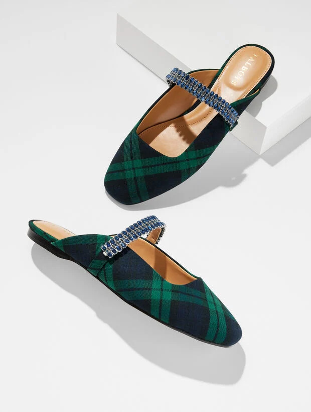 Sloane Embellished Mules - Black Watch Plaid | Talbots