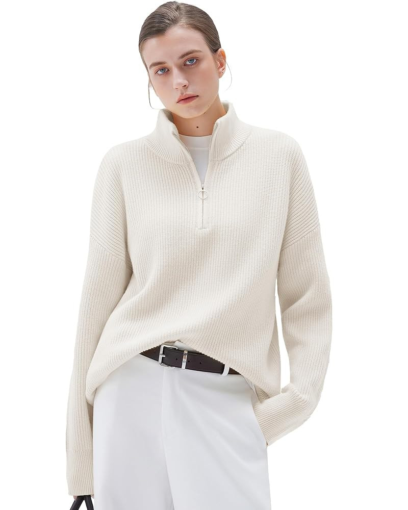 SUUKSESS Women Cashmere Oversized Quarter Zip Pullover Sweater Long Sleeve Collared Ribbed Knit J... | Amazon (US)