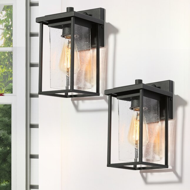 LNC Pict 2-Light 11-in 2-pack Sandy Black Seeded Glass Square Cage Outdoor Wall LightItem #507557... | Lowe's