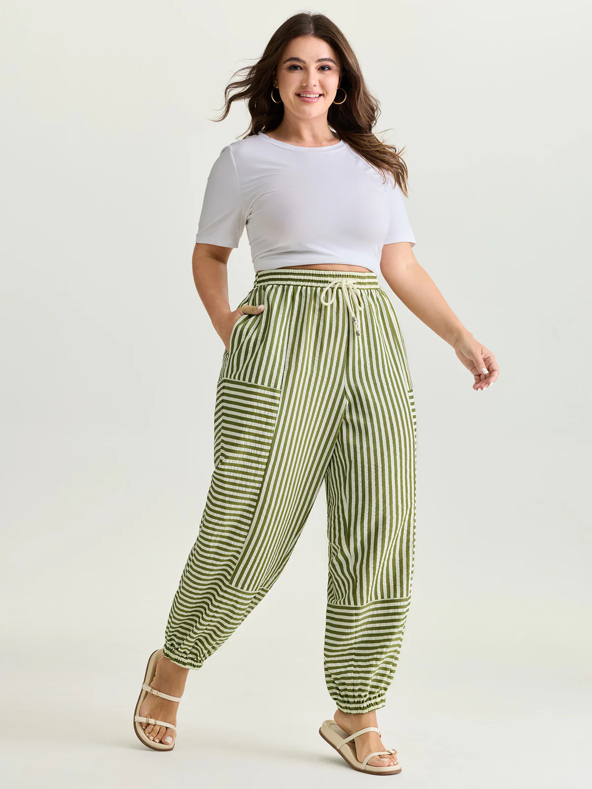 Striped Print Cuffed Hem Pants | Bloomchic