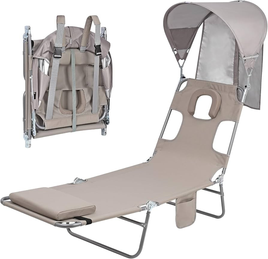 Backpack Beach Tanning Chair with Canopy Sun Shade & Face Hole, 6 Position Folding Lounge Sun Cha... | Amazon (US)